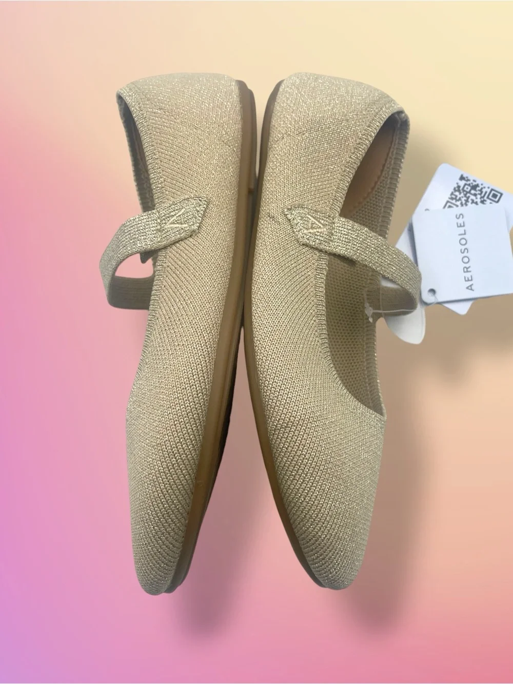NWT AEROSOLES Shimmer Knit Mary Jane Flats in Light Gold Size 7 - Picture 11 of 13